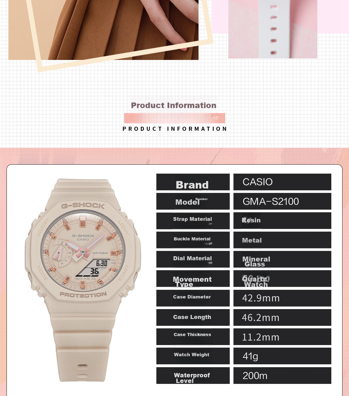 Casio Women's G-SHOCK Watch, Student Sports Digital Smart Watch, Japanese/Korean Style, Gift for Girlfriend, GMA-S2100 8
