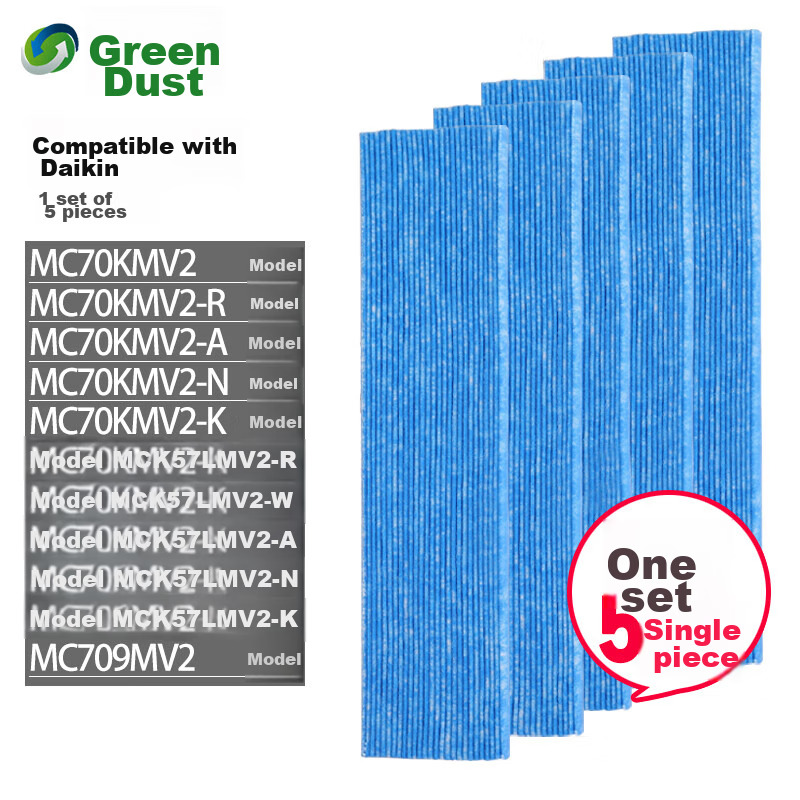 Lvchen Compatible Air Purifier Filter for Daikin MC70KMV2/MCK57LMV2 BAC006A4C, Five-Pack Set of Five D5 Filters