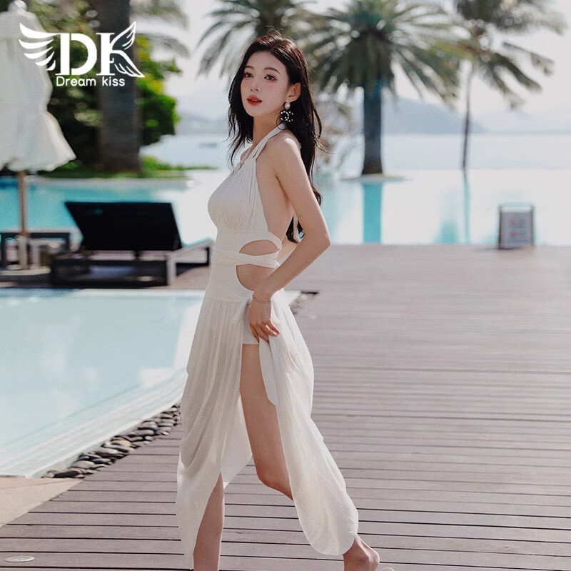 DK Women's New Sexy Halter Neck One-Piece Swimsuit, Slimming And Figure-Flattering, High-End Korean Hot Spring Swimwear, XL