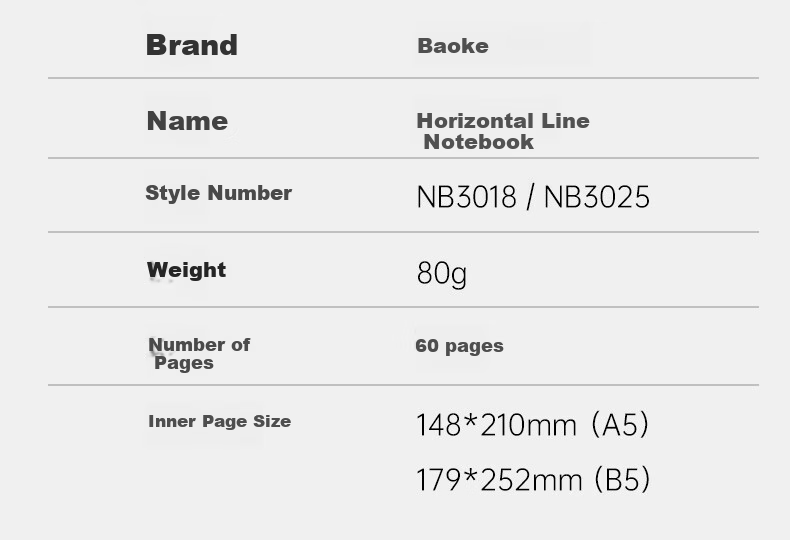 BAOKE NB3025B Student English Notebook A5/60 Pages, Metal Double Spiral Notebook, Classroom Journal, Single Book 2