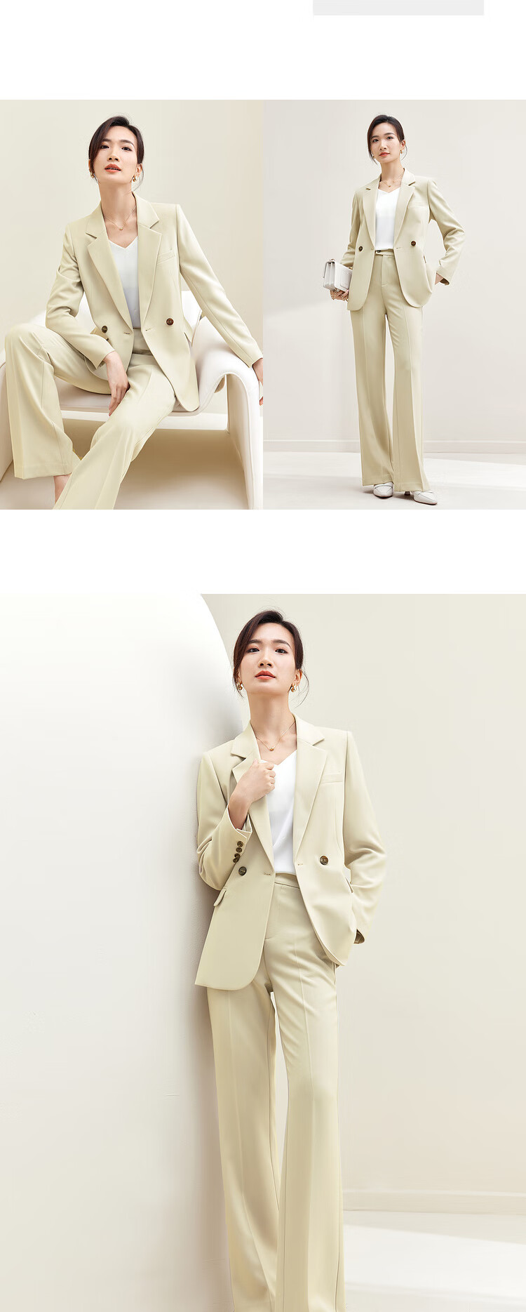 Sentubila Professional Commuter Suit Set for Women, Spring And Autumn Formal Wear, Wrinkle-Free And Non-Iron Jacket And Pants, Interview Two-Piece Suit 3