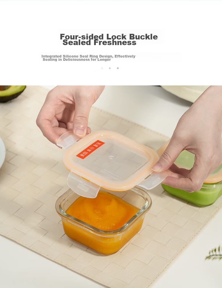 LOCK&LOCK Baby Heat-Resistant Glass Food Container, Infant And Child Feeding Bowl, Freezable And Fresh-Keeping Box, 300ML*2, Blue Square Shape 8