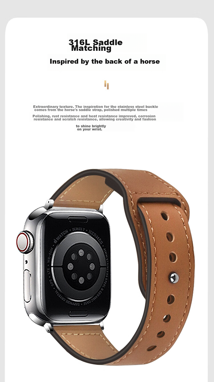 MSSM Leather Watch Strap Compatible with Apple Watch, Swift Cowhide Band for IWatch S12/11/ultra4/S10/9/SE3 - Brown 44-49 18