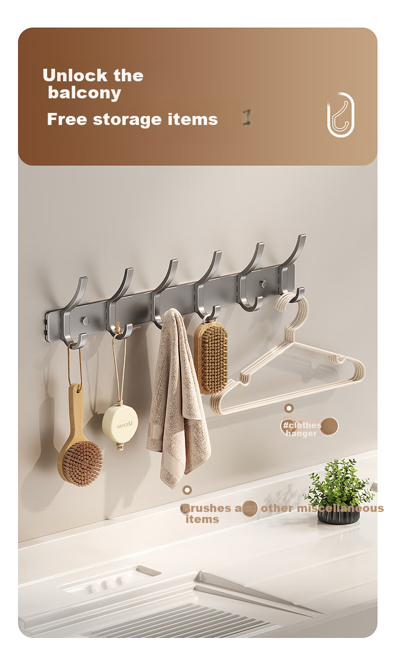 Shuranjia Coat Hooks, No Drilling Required Clothes Hanger, Door-Back Hooks, Traceless Garment Rack, Space Aluminum 6 Hooks, Gunmetal Gray 9
