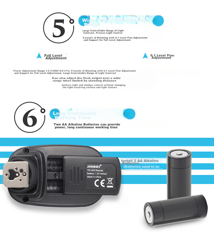 JINBEI TR-V6II Flash Trigger, Wireless Flash Trigger with Remote Control, Trigger for DSLR Cameras, Universal Version, TR-V6II Transmitter 5