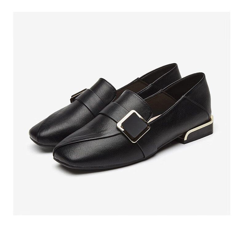 DAPHNE Women's Loafers, Slip-On Soft-Soled Casual Shoes, Leather Buckle Flat Low-Heel Commuter Flats for Women 4623101028 Black 35 15