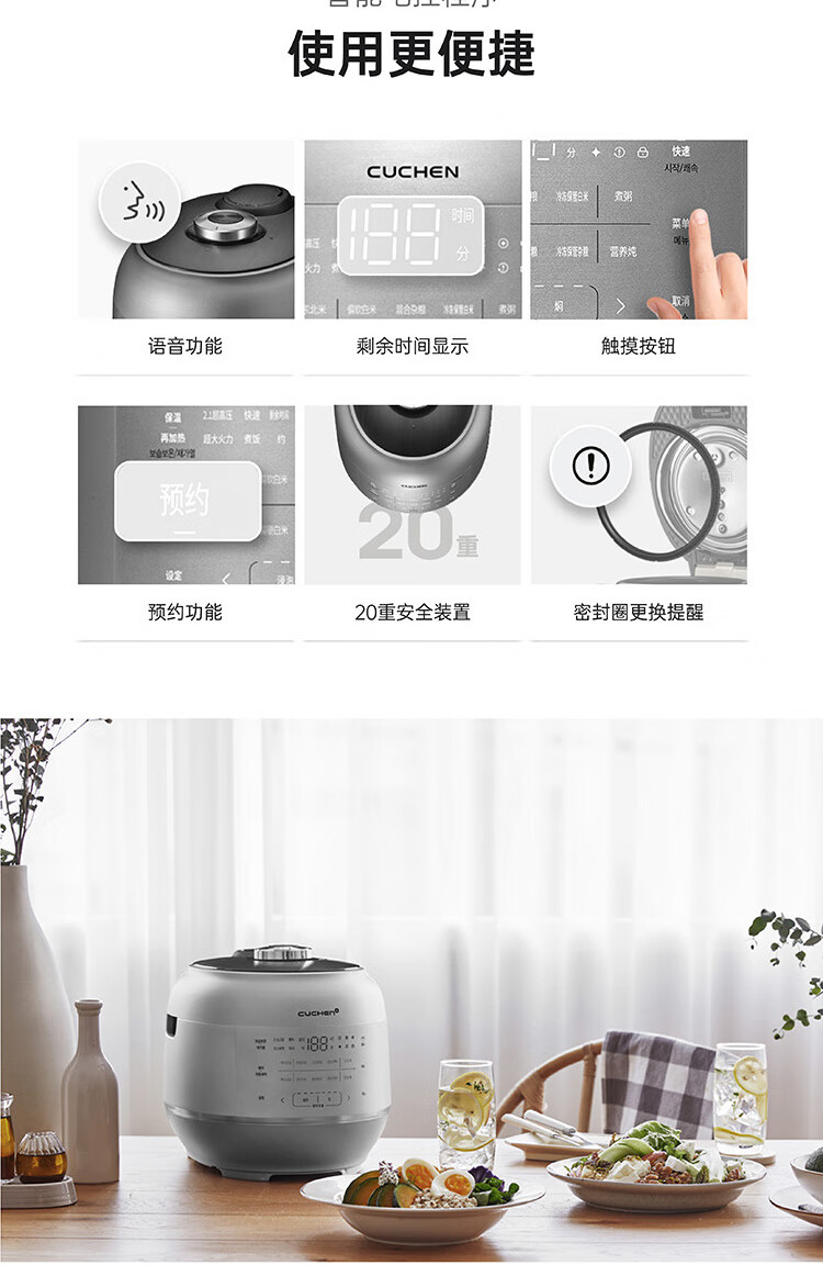 CUCHEN Korean Imported Rice Cooker Dual Inner Pots Replaceable 0-Coating Inner Pot 3L Household IH Electromagnetic 2.1x High-Pressure Heating Multifunctional Rice Cooker [New Arrival] 24