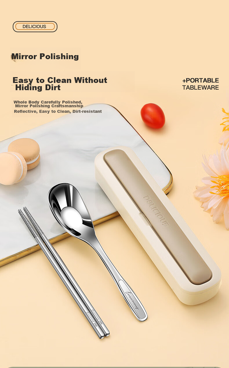 WORTHBUY 316L Stainless Steel Portable Chopsticks And Spoon Set, Three-Piece Student Storage Box Portable Cutlery, Blue 4