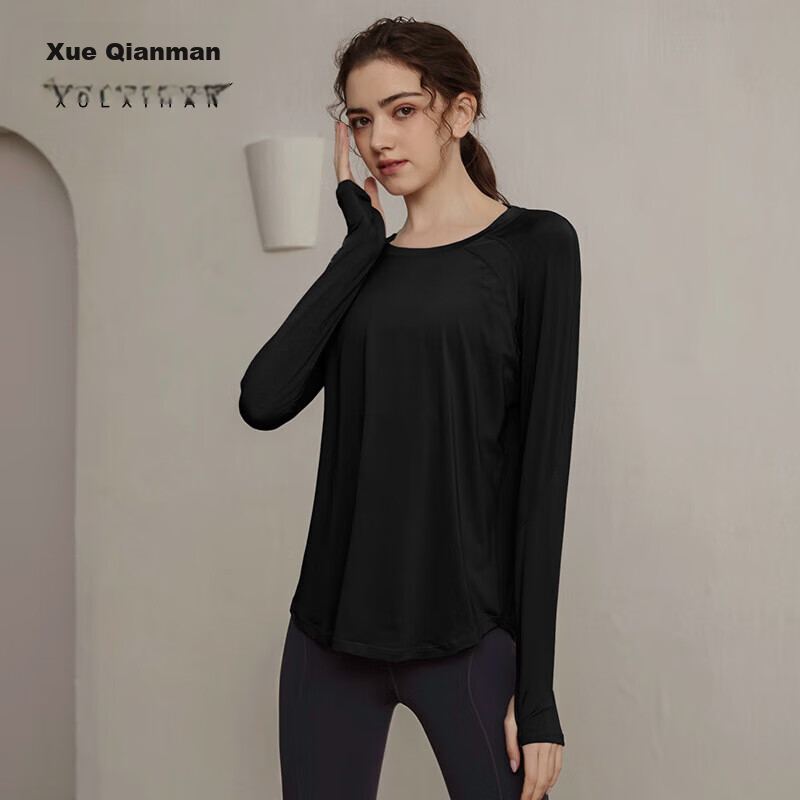 XUEXIMAN Yoga Sports Top, Women's Long-Sleeve T-Shirt, Loose-Fitting Breathable Running Fitness Wear, Slimming Spring And Autumn Workout Clothes