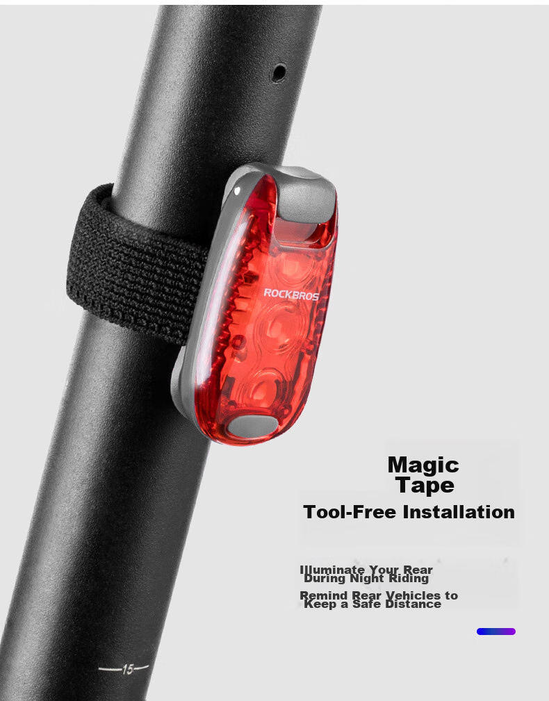 ROCKBROS Bicycle Light Tail Light for Mountain And Road Bikes, Warning Night Riding Helmet Running Light, Portable Accessory ZPWD-1 Tail Light 4