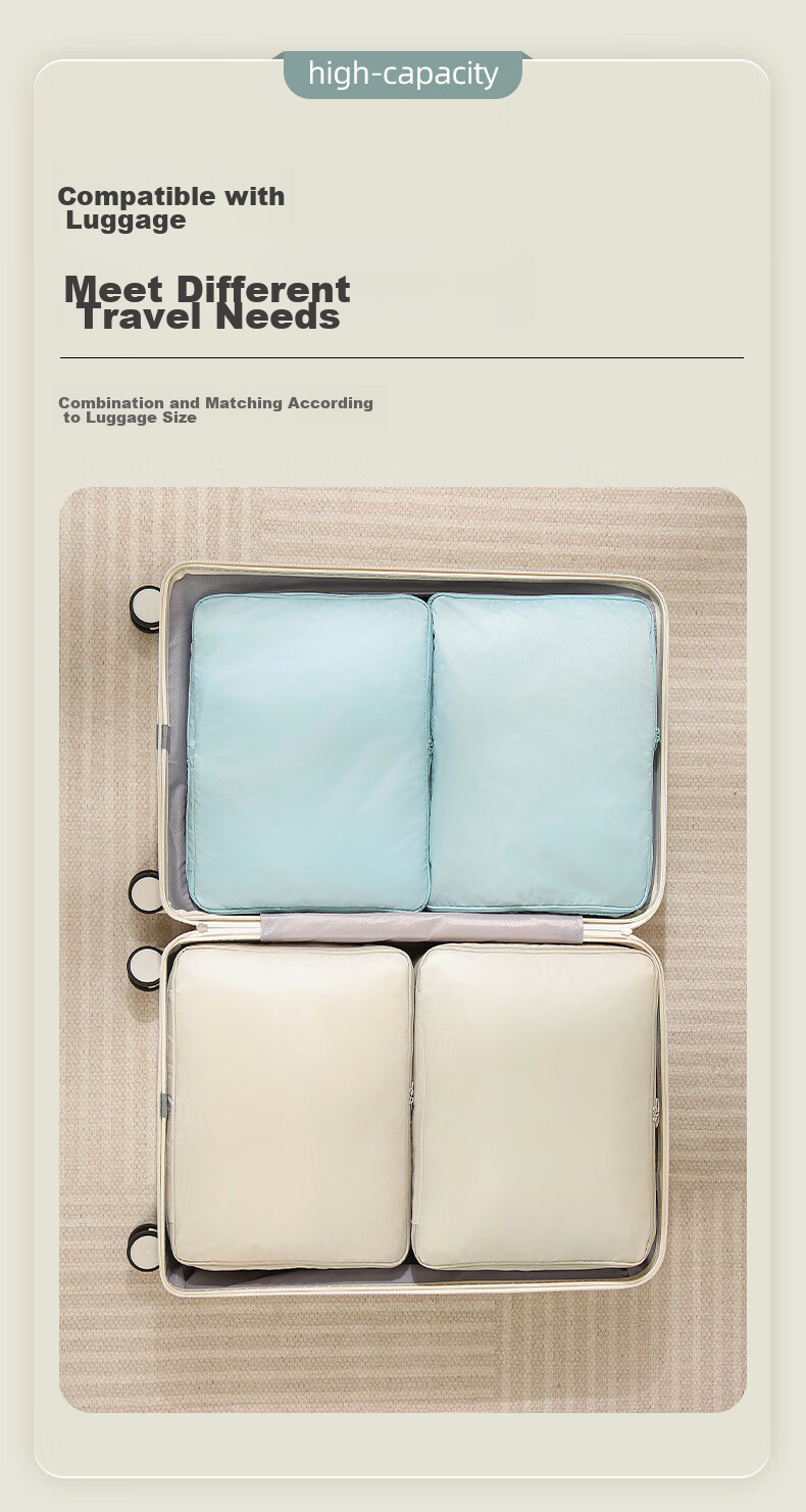 Bangnimeijia 2-Pack Down Jacket Storage Bags, Portable Travel Clothes Compressible Suitcase, Quilt Organizer Bags, Beige 5
