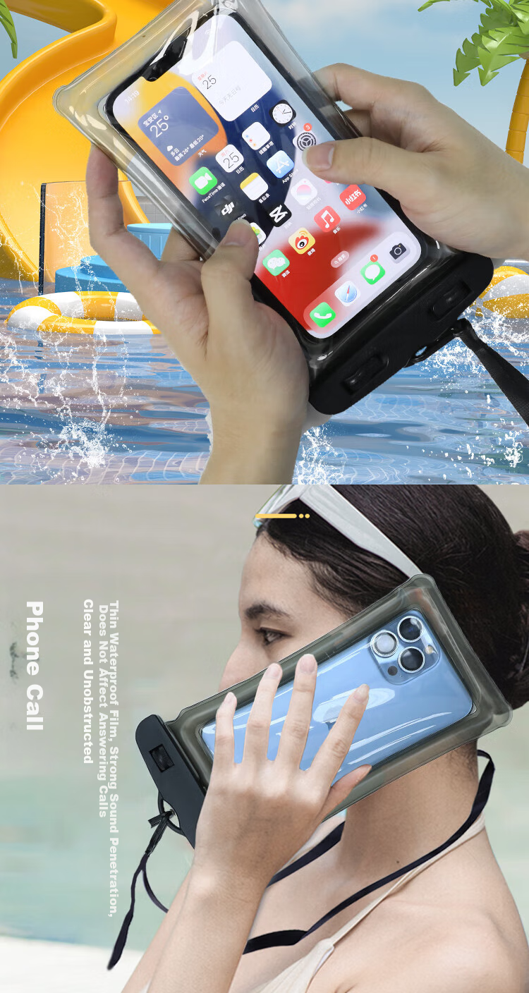 KEKLLE [Airbag Waterproof Phone Case] Diving Pouch Swimming Touchscreen Waterproof Case for Food Delivery, Express Delivery, Hot Springs, Deep Water Apple/Huawei/Xiaomi Phones Universal with Free Lanyard Black 6