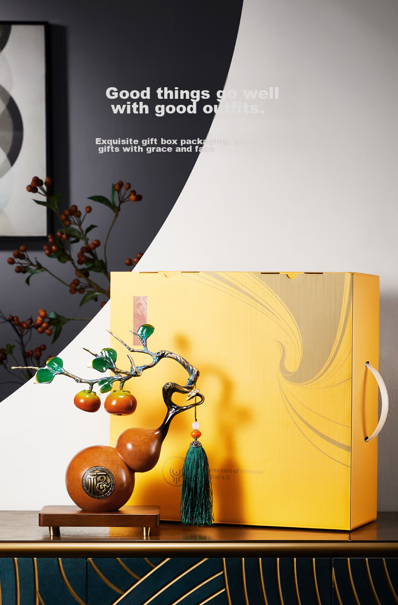 Nuoshiman Persimmon-Shaped Copper Gourd Ornament for Office, TV Cabinet Decoration, Living Room, Housewarming Gift, Moving Present, Business Opening 5