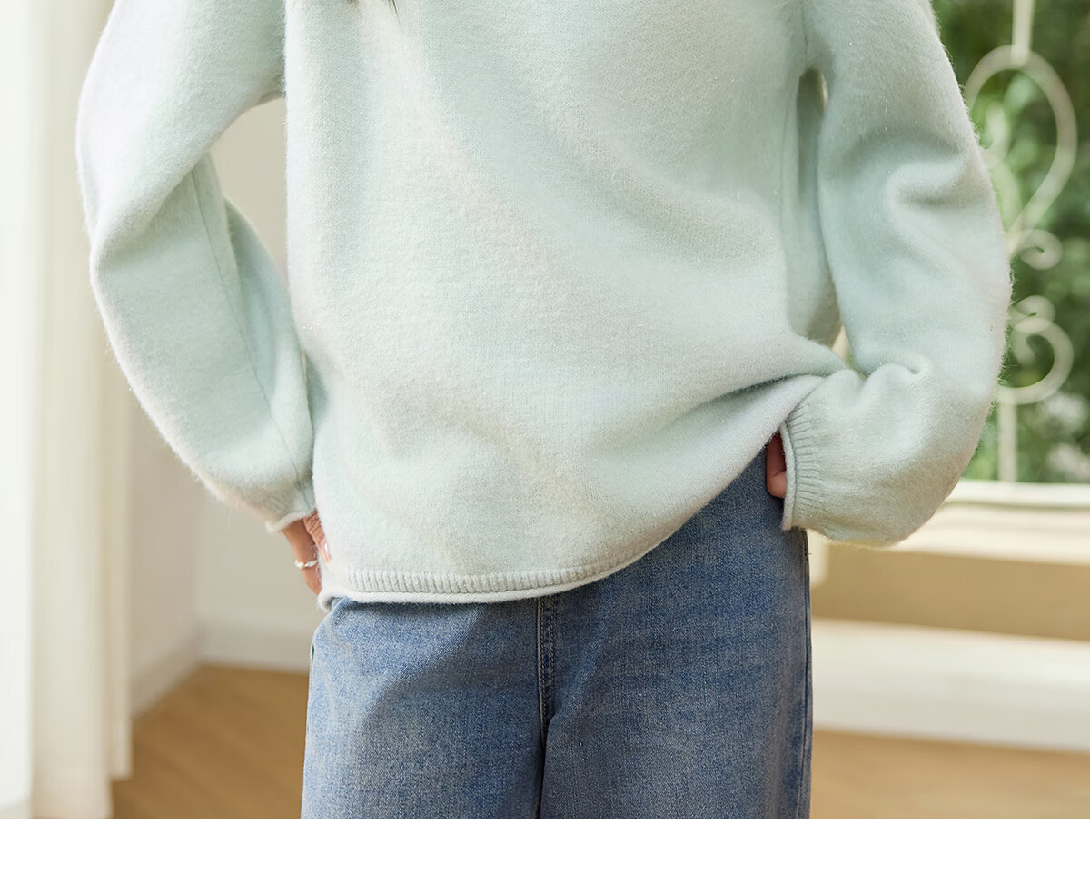 She Enjoy Knitwear Women's Solid Color Rolled Edge Raglan Sleeve Sweater Loose Fit Lantern Sleeve Round Neck Knit Top T51Z018 8