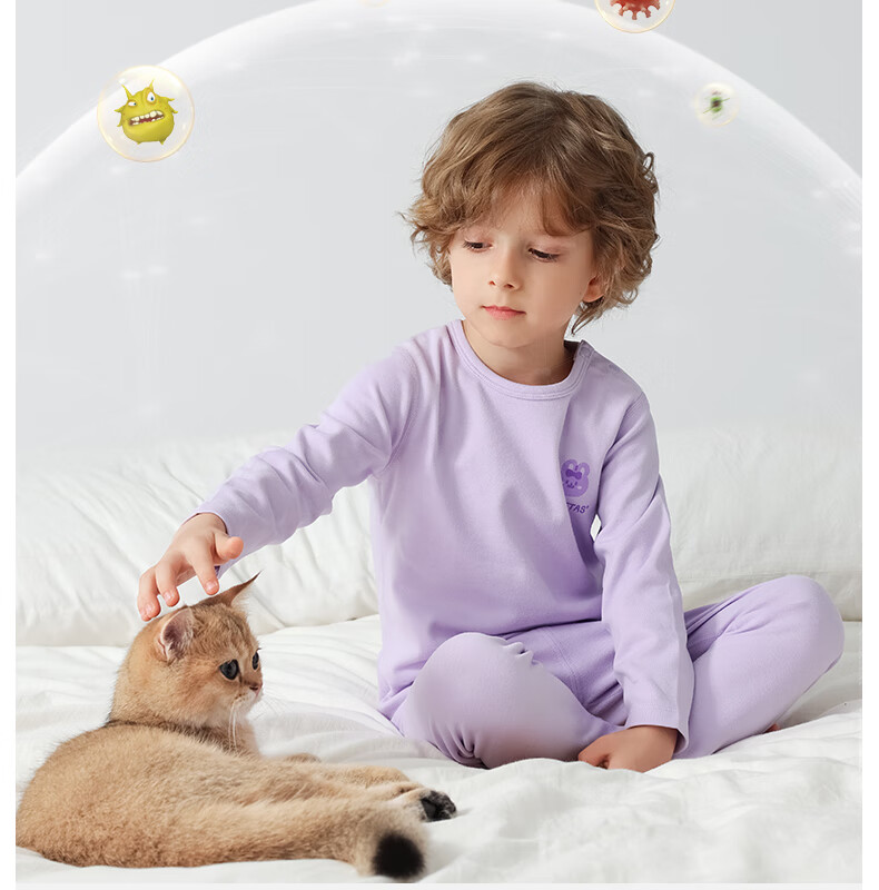 Beitaisi Children's Autumn Underwear Set, Baby Pure Cotton Thermal Underwear, Infant Autumn Clothing Set, Solid Color Style, Cat Belly Cotto 7