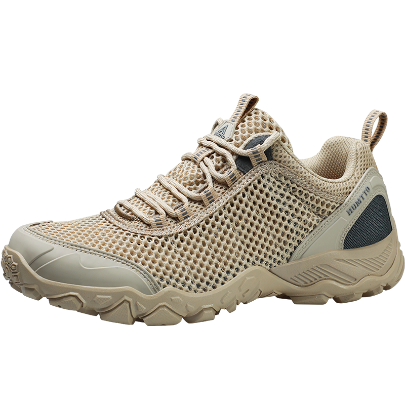 HUMTTO Mesh Hiking Shoes, Non-Slip And Wear-Resistant Men's Outdoor Climbing Shoes, Breathable Casual Men's Shoes, Sand Color, Size 41
