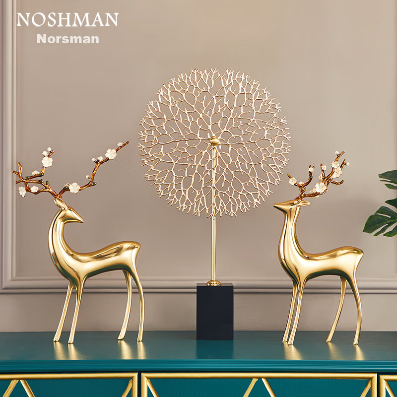 Nuoshiman Copper Deer Living Room Ornament, Craft Office TV Cabinet Entrance Decoration, Wedding Housewarming Gift, Moving And Business Opening Present
