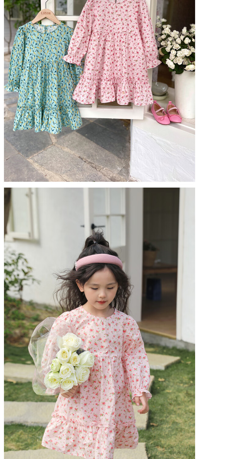 LUSON Chen Da Zhu Girls' Long-Sleeve Floral Print Dress, Spring And Autumn 2025 New Style Children's Fashionable Dress 17