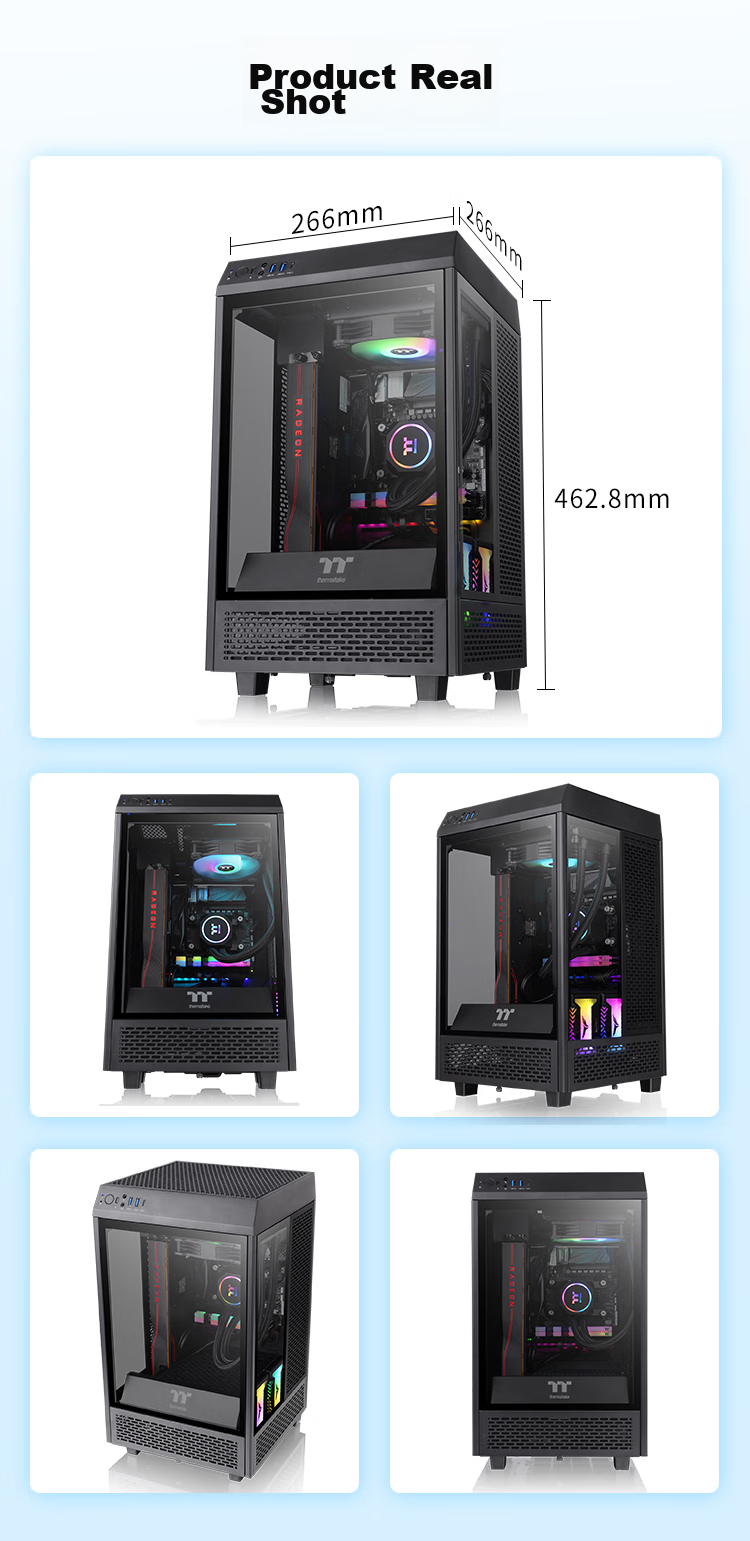 Thermaltake (Tt) The Tower 300 Seaside View Case, Computer Tower, Black (Matx Motherboard / Supports 420mm Water Cooling / 4090 Graphics Card / Horizontal Lying) 14