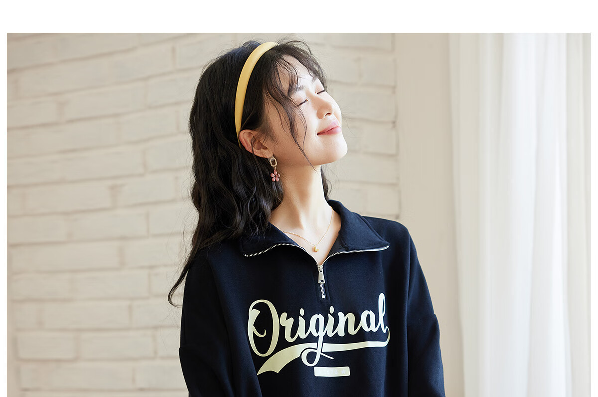 Halo Queen Women's Sweatshirt, Spring And Autumn American-Style POLO Collar, Trendy Letter Print, Loose Casual Pullover, New Product H143W1034 46