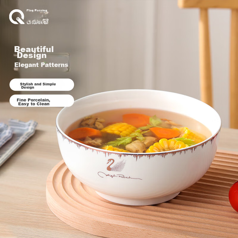 Chuanqi Ceramic Large Bowl for Home Use, 6 Inches, Ceramic Bowl for Noodles, Household Tableware, Heifeng Blue Rhythm