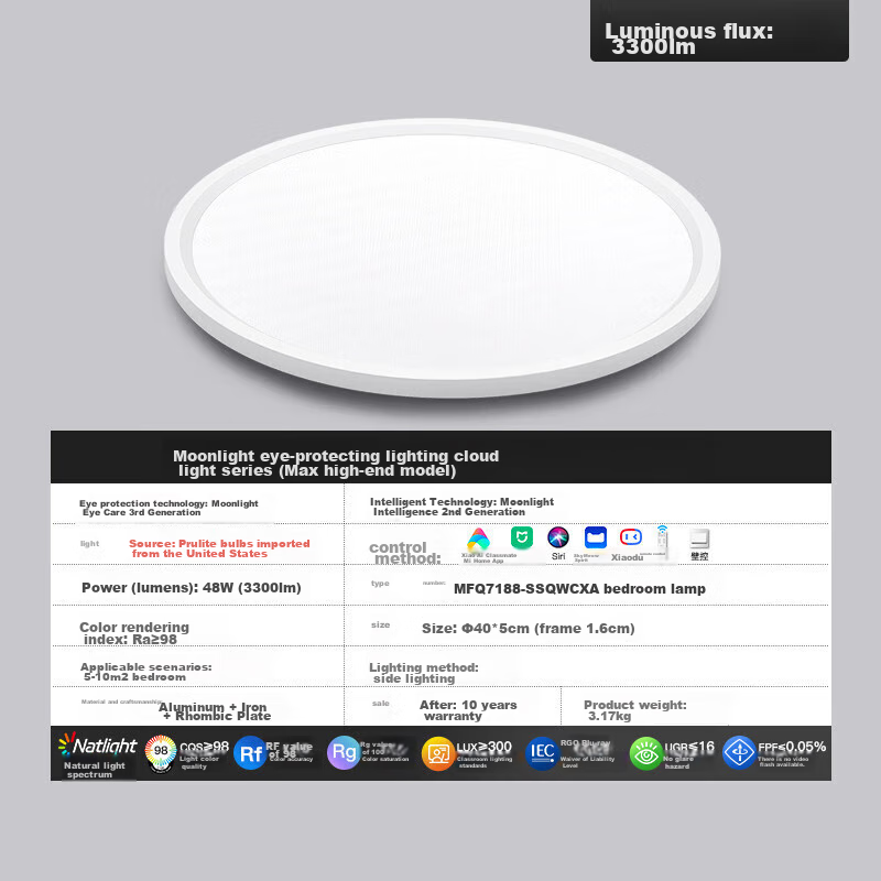 Yueying Cloud Light Ultra-Bright 4th Generation Bedroom Eye Protection Ceiling Light, Full Spectrum Children's Room Study Lamp, Bookroom Ultra-Thin LED Light