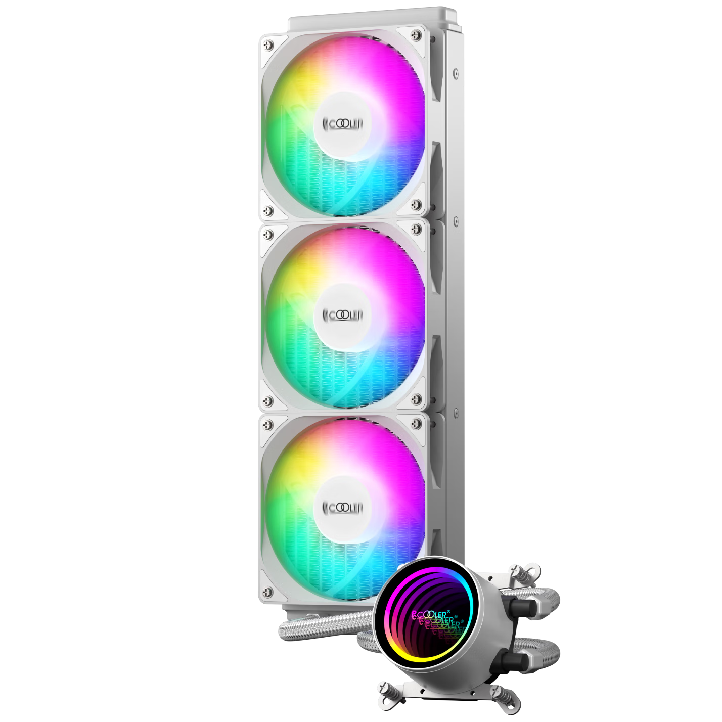 PCCOOLER Jumbo Wave 360 ARGB White All-In Liquid CPU Cooler (Infinite Mirror Cold Head / Pre-Installed Fans / Direct One-Wire Connection / Supports 1700/1200)