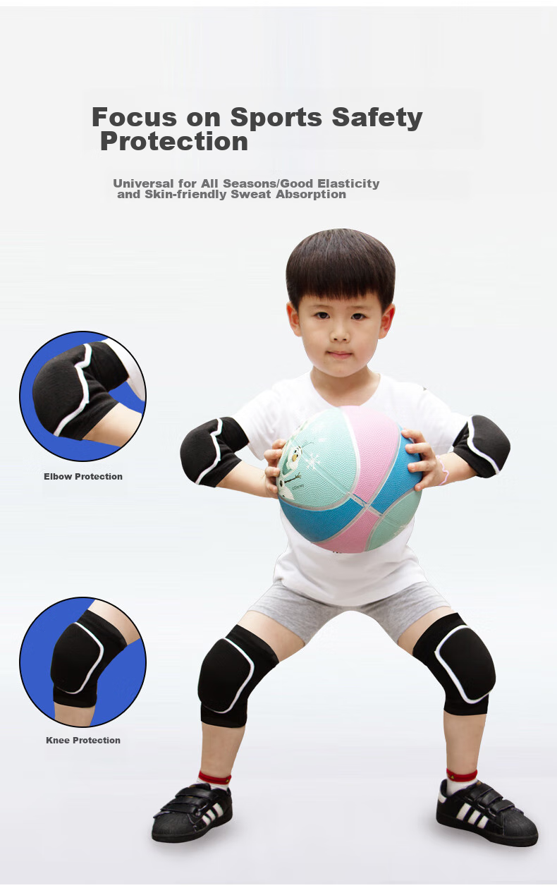 Chidong Children's Knee And Elbow Pads Set, Kids Basketball Thick Foam Dance Anti-Collision Kneeling Knee Protectors, Black, 4 Pieces, Size M 3
