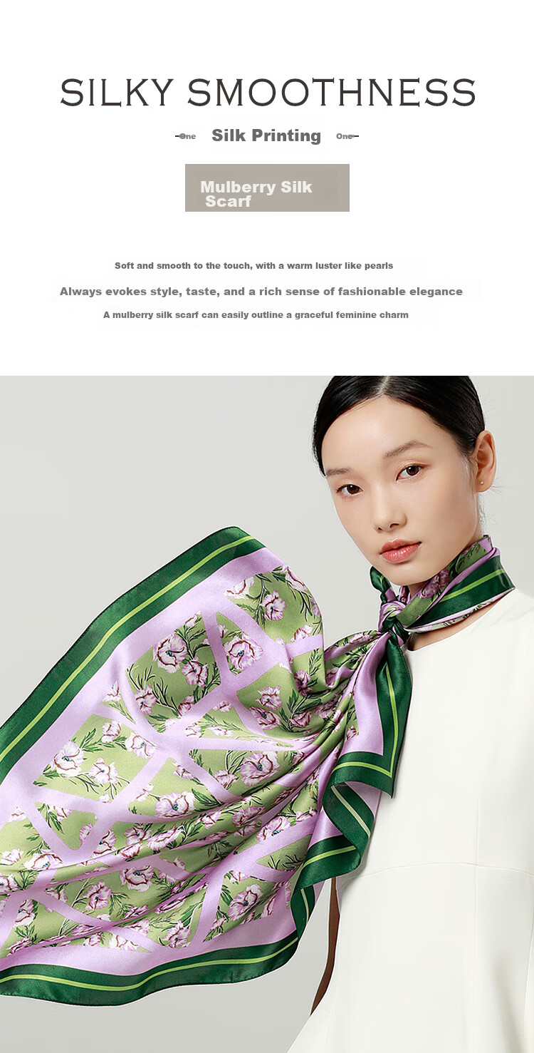 Sijie [Boutique Exclusive] Heavyweight Pure Silk Scarf, 100% Mulberry Silk Large Square Scarf with Print Shawl, Mid-Autumn Festival Gift 2