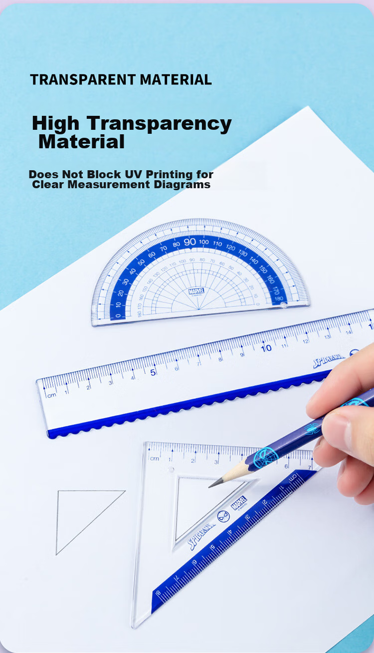 Disney Student Ruler Set with Straight Ruler, Triangle Ruler And Protractor Combination Pack Children's Exam Drawing Stationery Ruler Set Spider-Ma 5