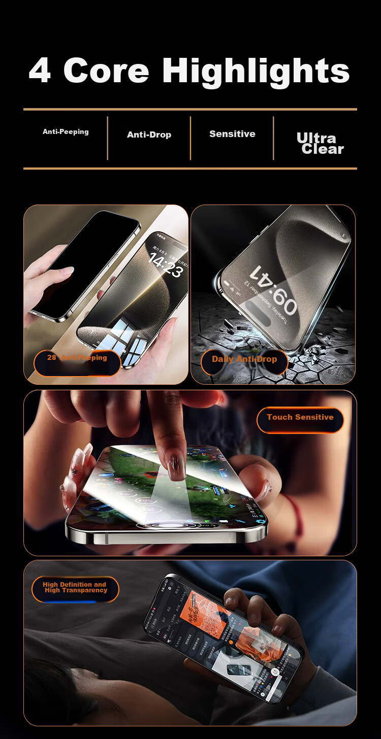 KOOLIFE [Anti-Shatter Edge] Suitable for Apple 15 Tempered Glass Screen Protector Privacy Film, IPhone 15 Phone Film Anti-Peeping Privacy Protection Sticker Full Screen Glass Coverage Ultra-Thin Shatterproof Fingerprint Resistant 3