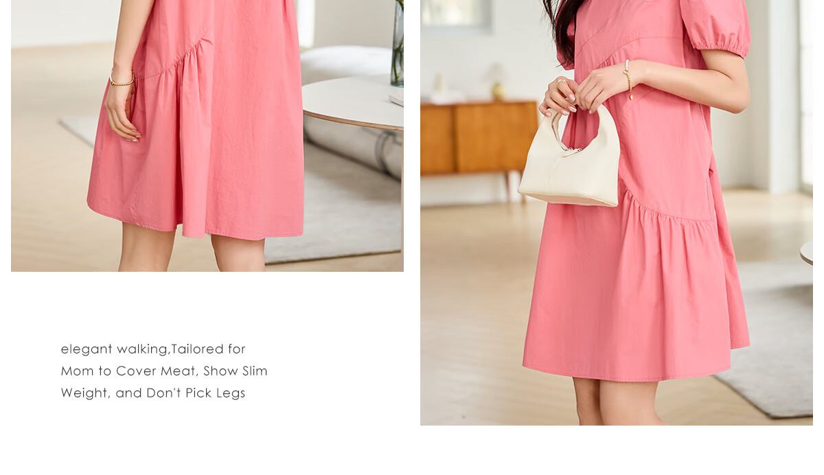 Taxiang Short-Sleeve Dress, Round Neck, Irregular Design, Loose Casual A-Line Skirt, Long Dress T143Q1357 7