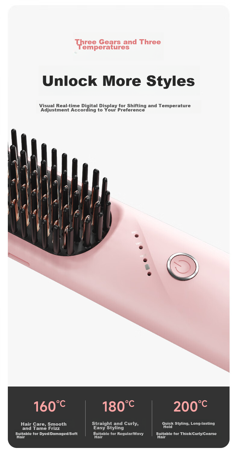 TSUYAGLA Sixth Generation Detachable Wireless Straight Hair Brush with 6 Billion Plasma Hair Protection, Non-Damaging Negative Ion Moisturizing, Efficient And Long-Lasting Styling, Girlfriend Birthday Gift T606 Pink 24