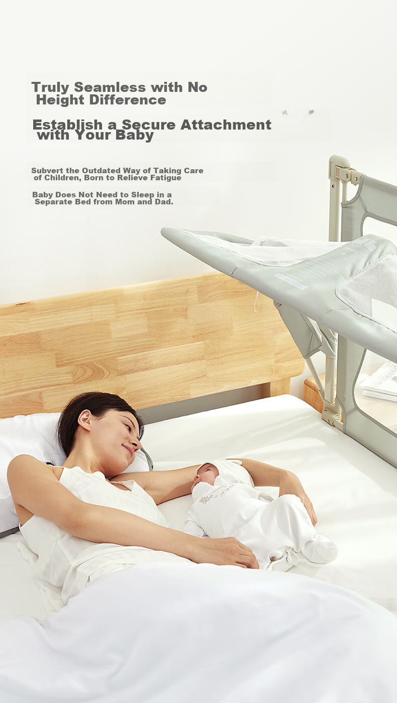 Leeoeevee Foldable Baby Bed Crib, Easy to Assemble, with Safety Guardrail, Anti-Pressure, Muya White 4
