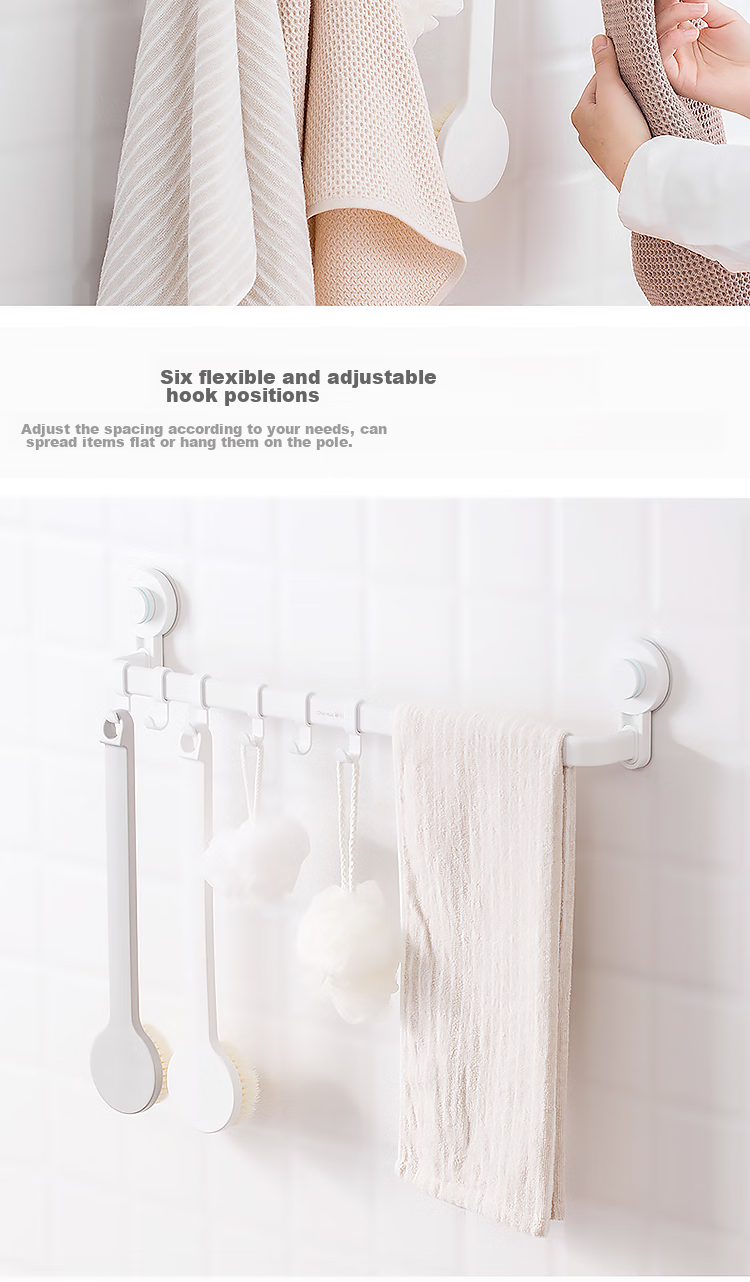 CHAHUA Hook Towel Rack, Bathroom Storage Shelf without Drilling, Bath Towel Bar, Aluminum Alloy, 50cm 3