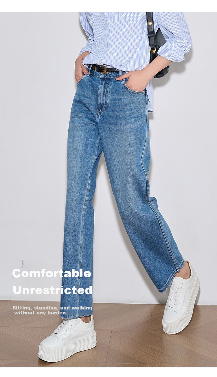 Oulain Women's Jeans, Loose-Fitting Casual Nine-Point Pants for Commuting, Suitable for Spring, Summer And Autumn, Denim Blue, Size L 5