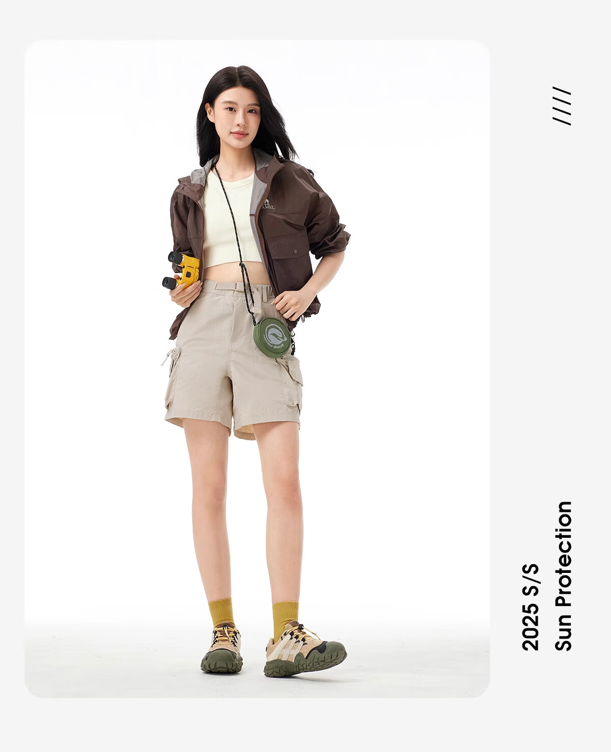 CAMEL Outdoor Quick-Dry Cargo Shorts Cooling Breathable Sun-Protective Loose Wide-Leg Quick-Dry Pants 5050 L 14