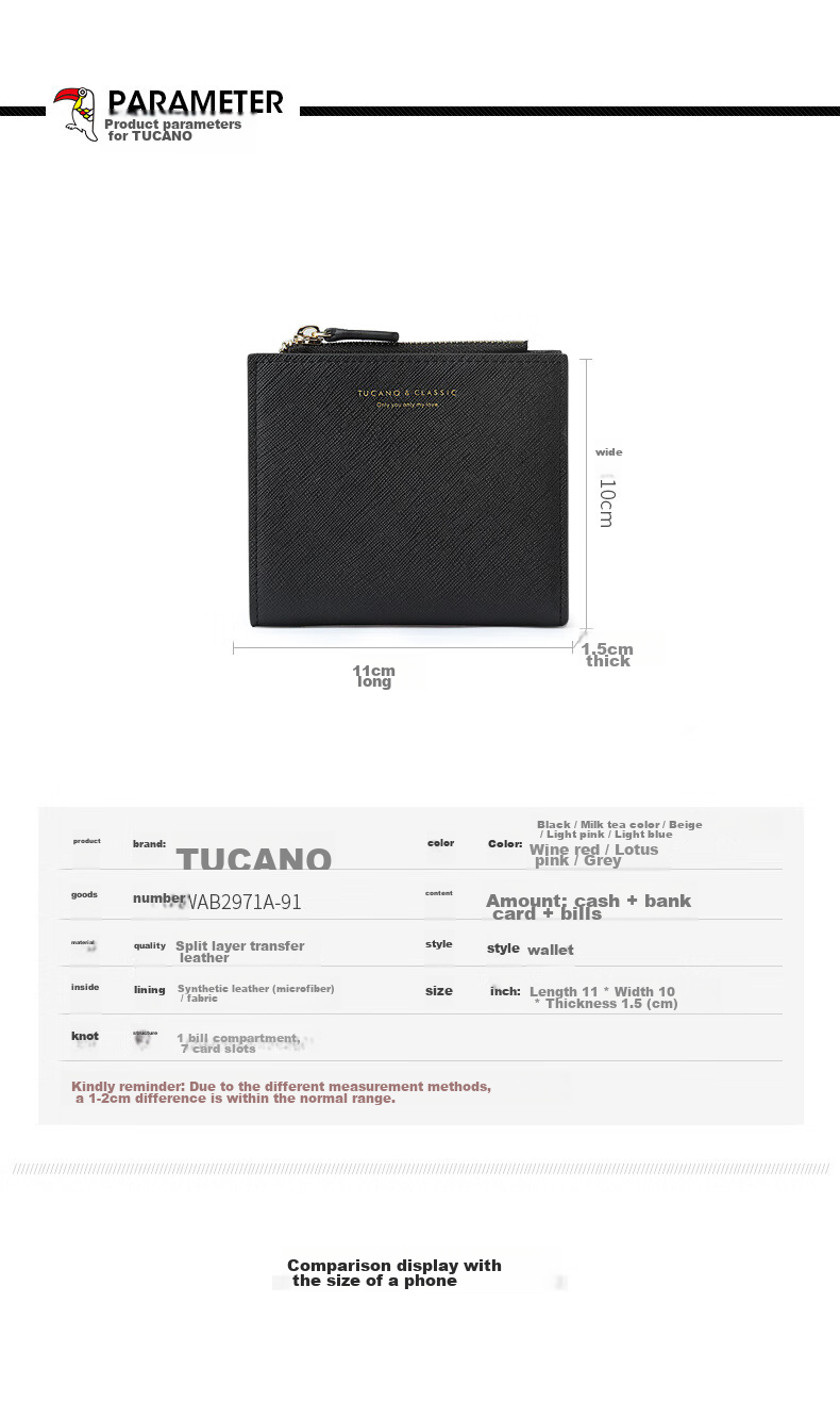 TUCANO Women's Handbag, 2026 Wallet, Short Card Holder, Two-In Genuine Leather Billfold, Birthday And 520 Gift for Wife 9