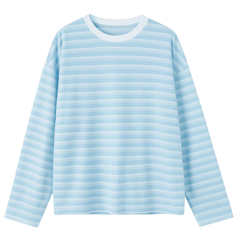 Dme [Coastline Diary], Spring Korean Style Waffle Gradient Striped Top, Loose-Fitting, Flattering, Versatile Women's Sweatshirt