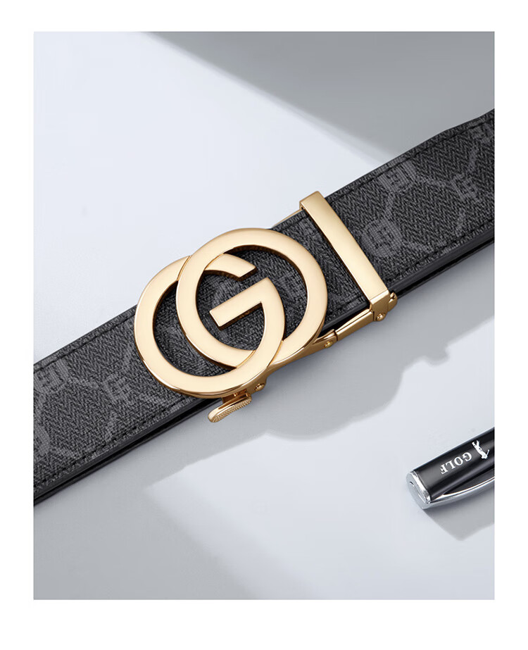GOLF Top-Grain Leather Belt for Men, Printed Men's Belt with Automatic Buckle, Denim Belt Gift Box Set, Ideal for Father Or Boyfriend Gifts 12
