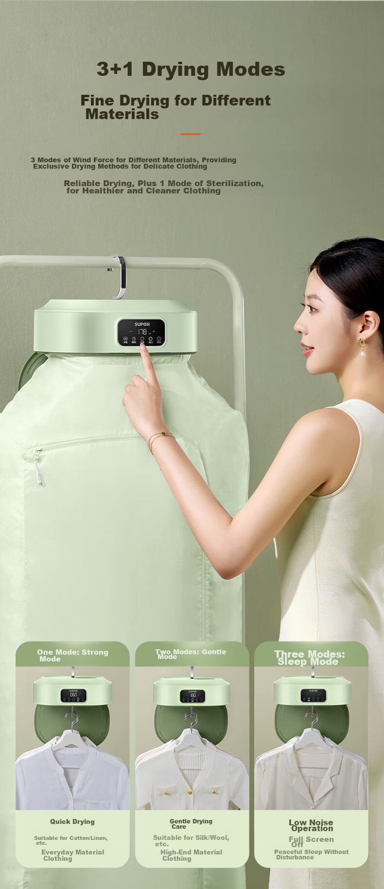 SUPOR Clothes Dryer for Home Use, Easy Storage, Baby Clothes Dehumidifier And Drying Machine, UV Double Sterilization, Quick-Dry Air Intelligent Timer Clothes Dryer 520B 4