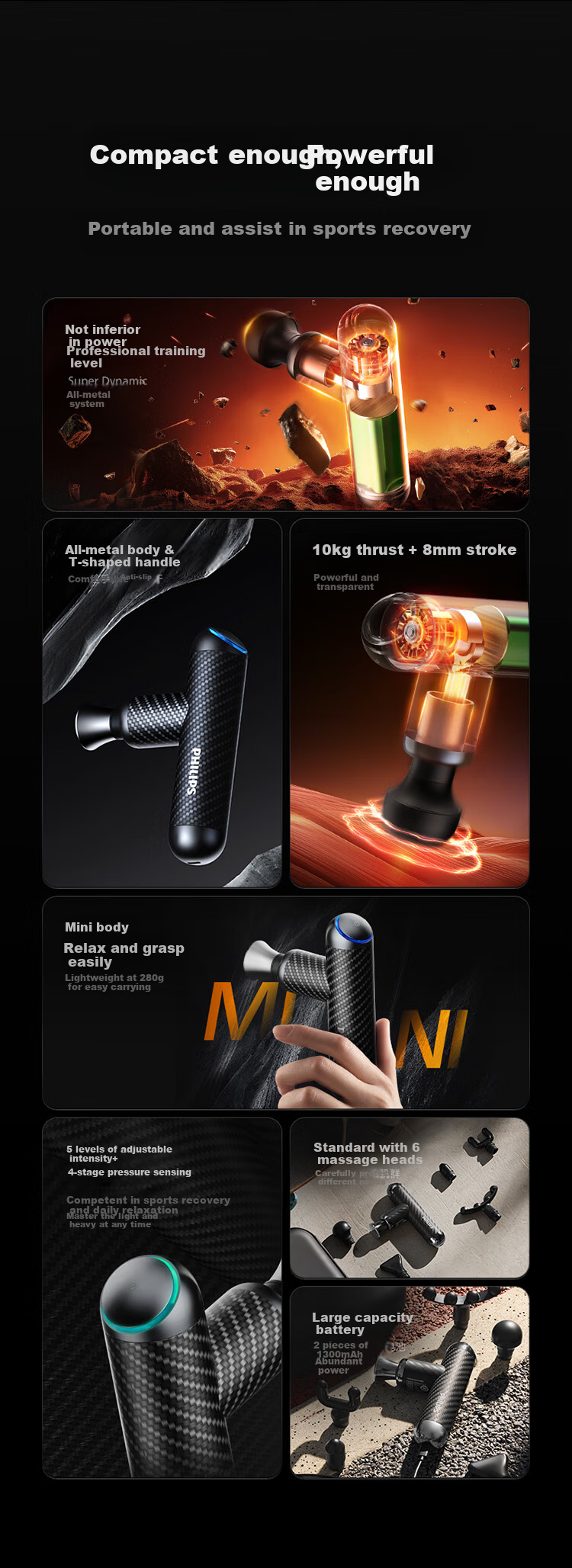 PHILIPS Mini Massage Gun, Professional Deep Tissue Massager, Fascia Gun 5101G(C), Gift for Boyfriend/girlfriend on Holidays And Birthdays 6