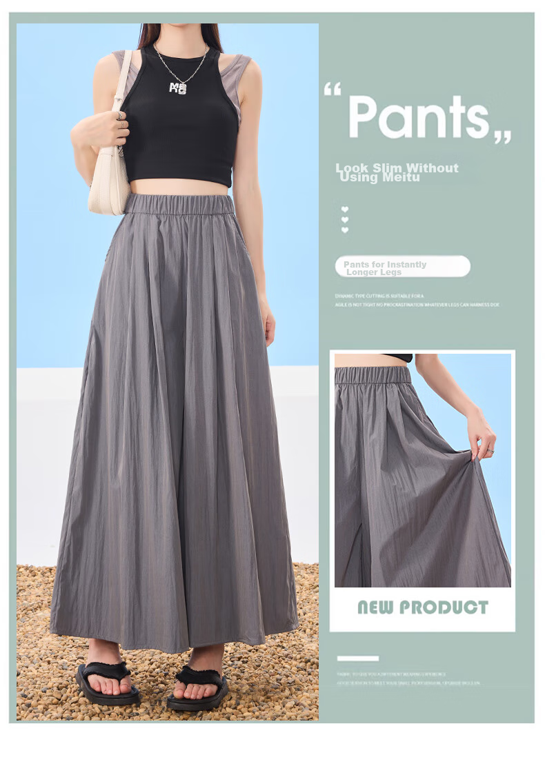 Ziyouxi Yamamoto Skirt Pants for Women, Summer 2026 New Style, High-Waisted Slimming A-Line Skirt, Casual Petite Ice Silk Wide-Leg Pants M 3