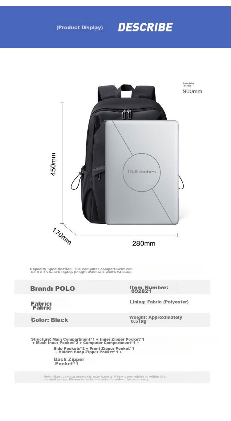 POLO Business Backpack for Men, Travel Backpack, School Bag, 14/15.6-Inch Laptop Bag, Business Trip Bag, Birthday Gift 15