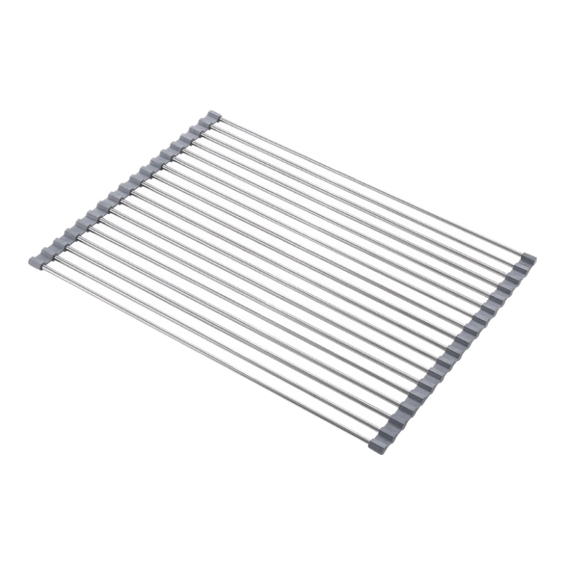 Jekero 304 Stainless Steel Sink Drainer Rack, Foldable Kitchen Drainer for Bowls And Plates, Water Roll-Up Rack, 20 Tubes 50cm Long