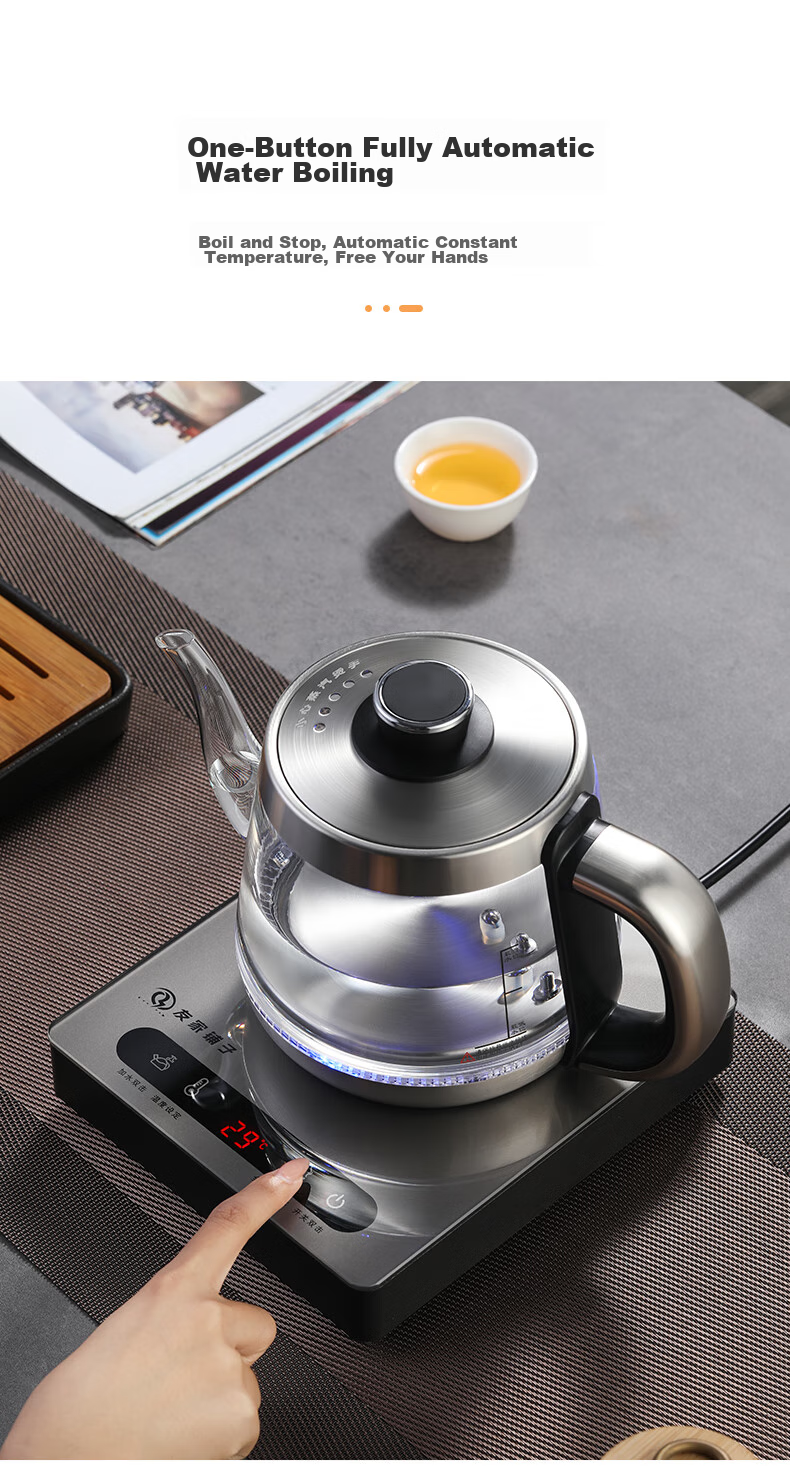 Biooner Fully Automatic Electric Kettle with Water Inlet, Glass Kettle, Tea Table Dedicated Integrated Tea Table, Coffee Table, Tea Brewing Utensils, Electric Tea Stove XT-301 Silver Gray Single Burner 1L 5