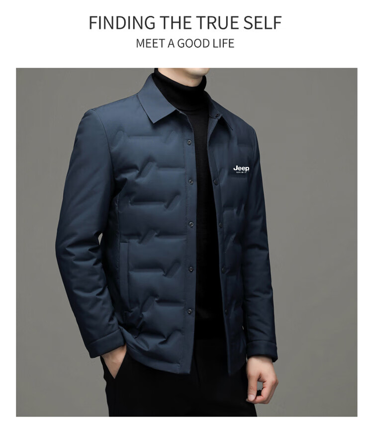 JEEP SPIRIT Men's Autumn Winter Business Casual Lapel Lightweight Warm Loose Down Jacket Black L 6