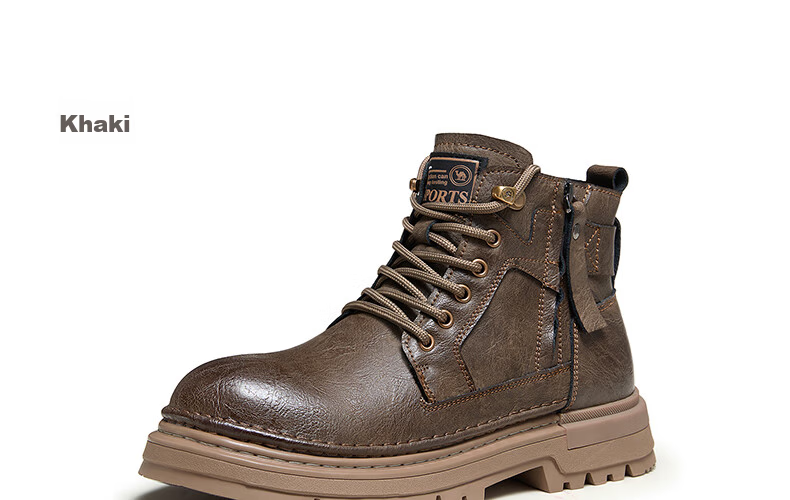 CAMEL Brand Martin Boots, Outdoor Casual Work Boots, British Style Motorcycle Men's Shoes, P14W342602, Khaki, Size 40 30