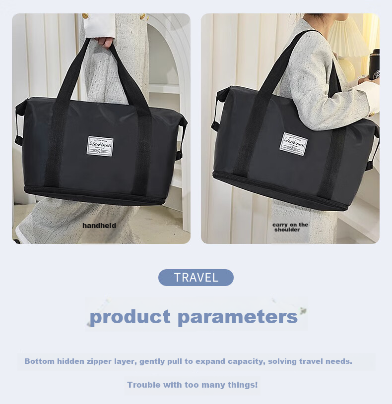 Jinghuisichuang Travel Bag, Luggage Bag, Large Capacity, Expandable, Suitcase, Oxford Cloth, Foldable, Portable Storage Bag, Purple, 41cm 4