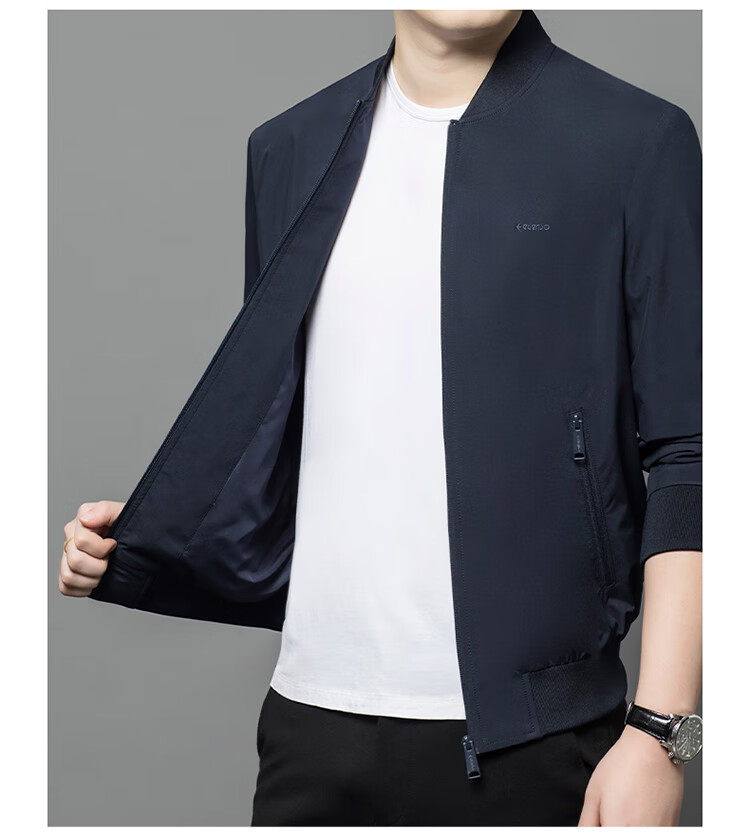 Edenbo Autumn Winter Casual Jacket Baseball Collar Business Commuter Coat Men Navy Blue 170/88A (L) 8